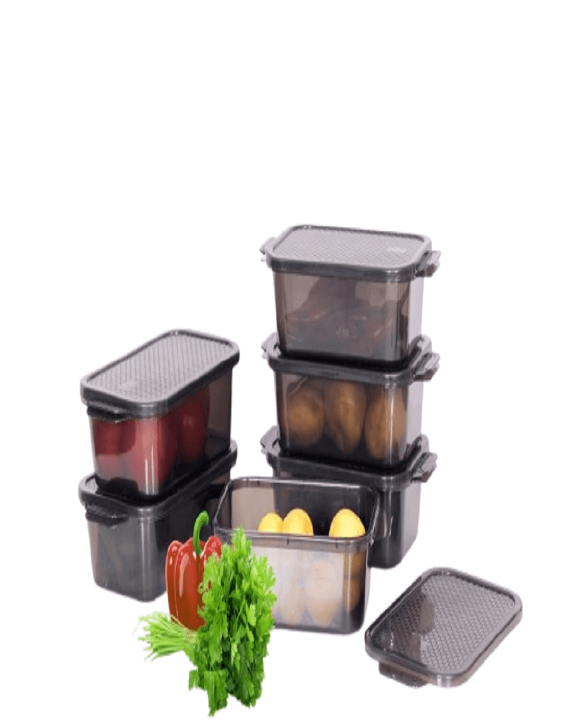 Rectangular Translucent Food Storage Box With A Honeycomb-Patterned Lid